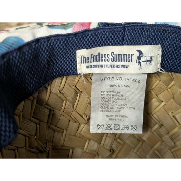 The Endless Summer Straw Beach Sun Hat Floral Print Travel Adjustable Strap